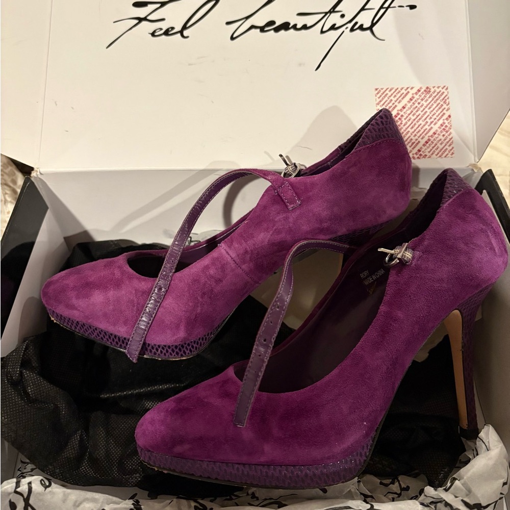 White House Black Market Purple Heels with Stiletto and Ankle Strap